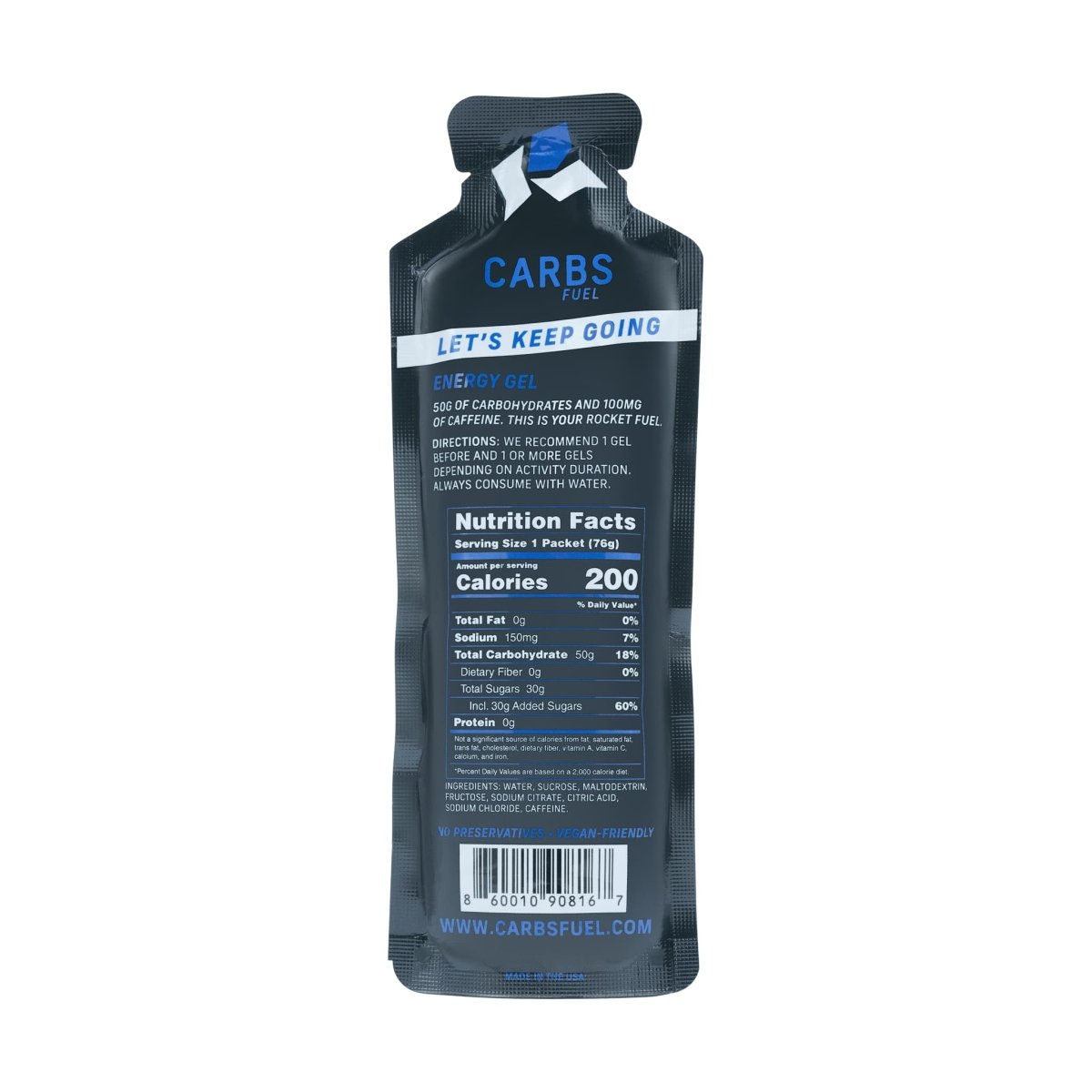 Carbs Fuel Caffeinated Gels (50g) | Box of 12 - Threshold Cycling