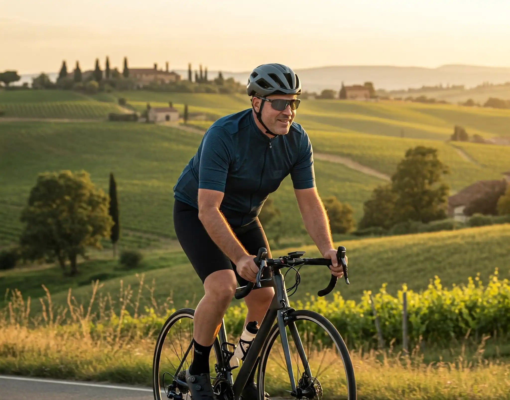 Average Male Cyclist riding at dusk