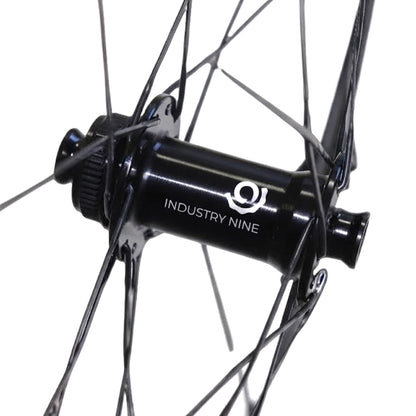 Industry Nine 1/1 road disc front hub with centerlock rotor mount and straight-pull spoke lacing